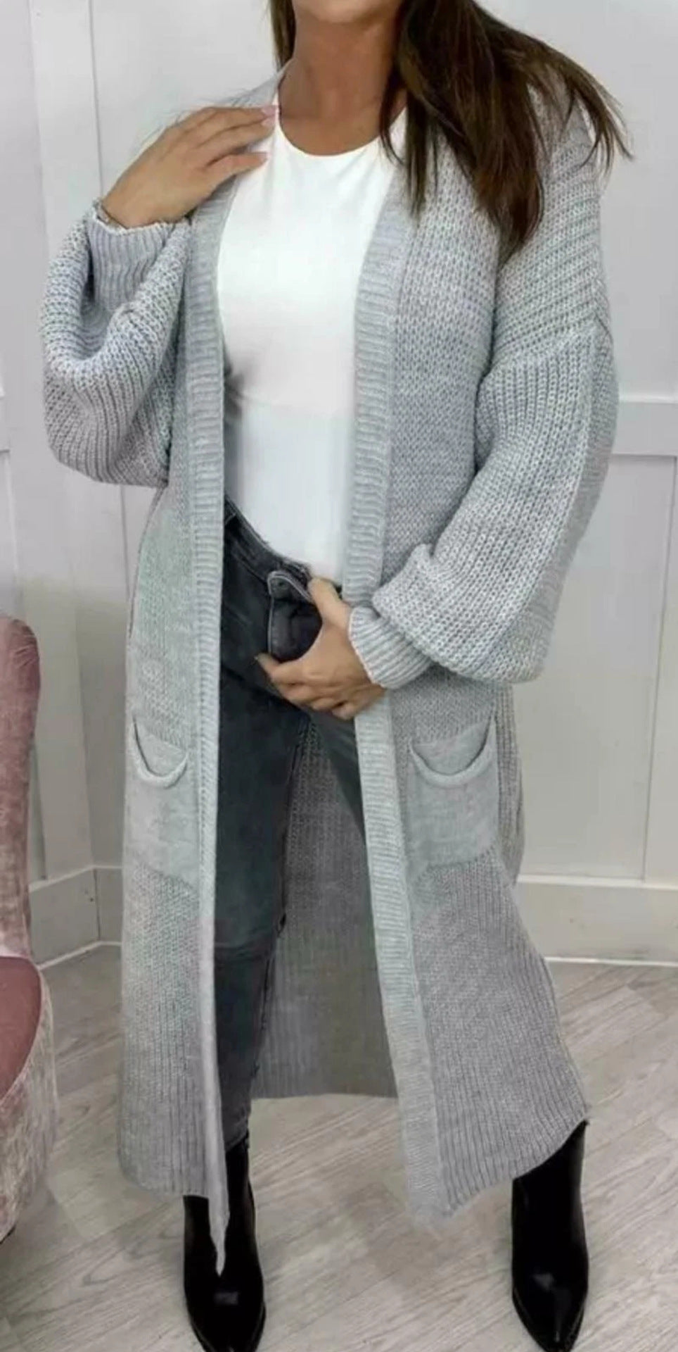 Women's Casual Long Solid Color Lantern Sleeve Knitwear