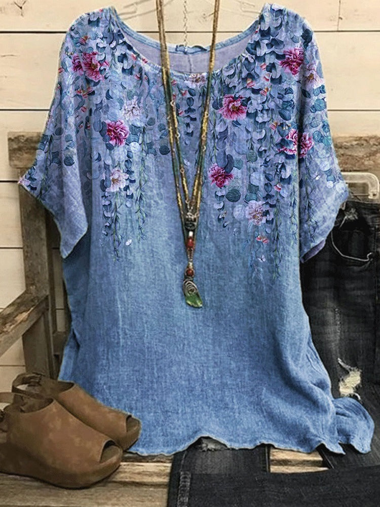 Women's Casual Loose Fashion Sleeve Elements Printed Blouses