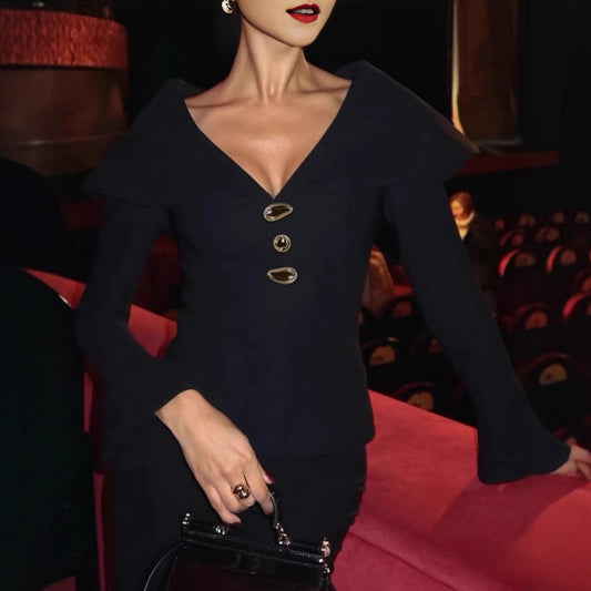 Women's Style Classic Black Tight Waist Autumn Blouses