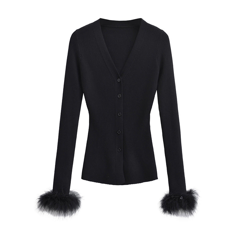 Cuff Furry Knitted Long Sleeves Autumn Inner Wear Cardigans