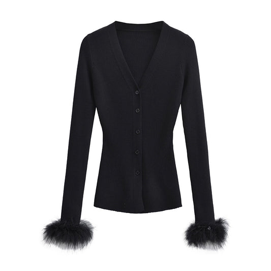 Cuff Furry Knitted Long Sleeves Autumn Inner Wear Cardigans