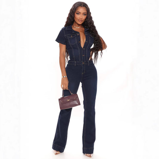 Women's Fashion Casual Sexy Suspender Denim Wide Jeans