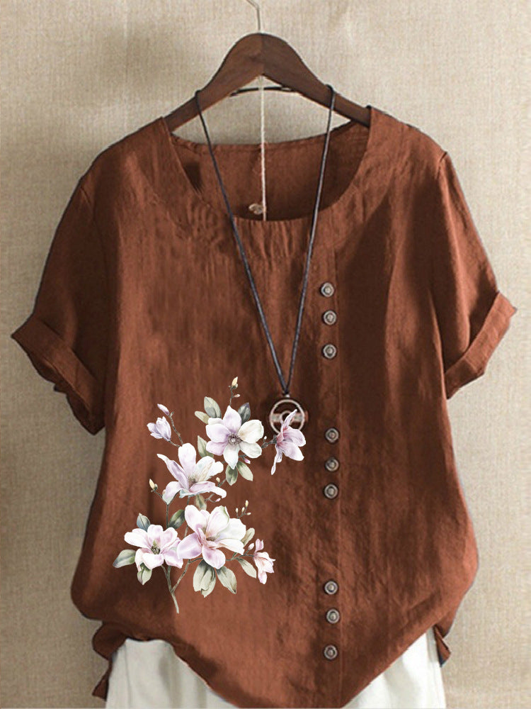 Women's Autumn Retro Cotton Linen Printed Loose Casual Shorts