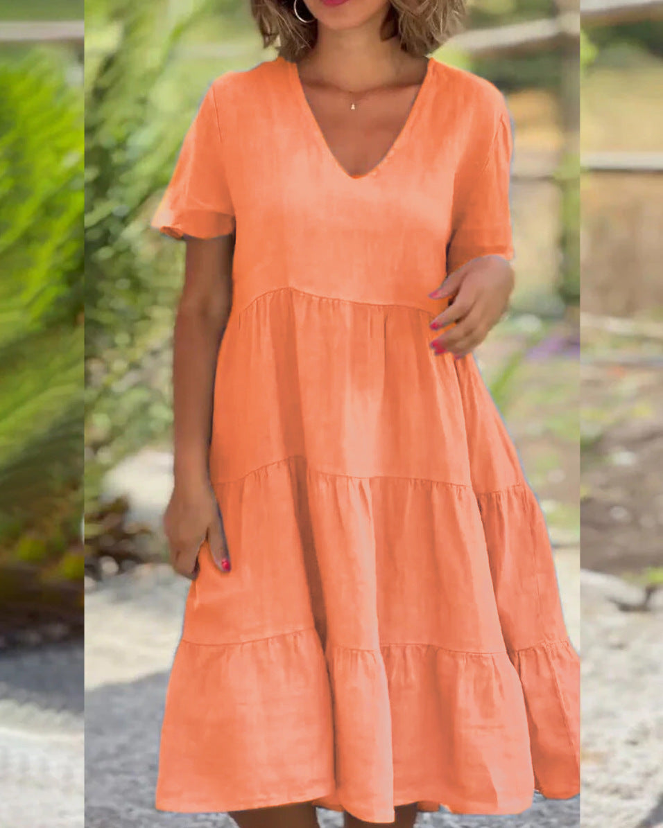 Women's Fresh Sweet Solid Color Wide Hem Dresses