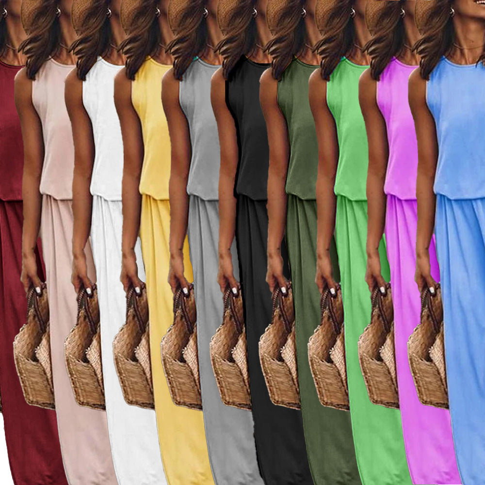 Women's Summer Simple Comfortable Round Neck Sleeveless Split Dresses