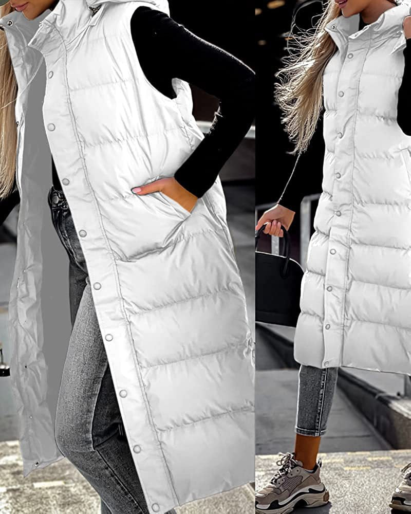 Women's Solid Color Extended Hooded Casual Fashion Vests