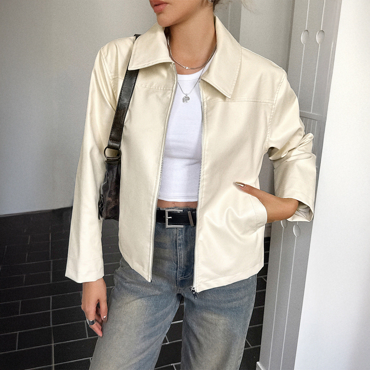 Women's Advanced Minimalist Long Sleeve Leather Jackets
