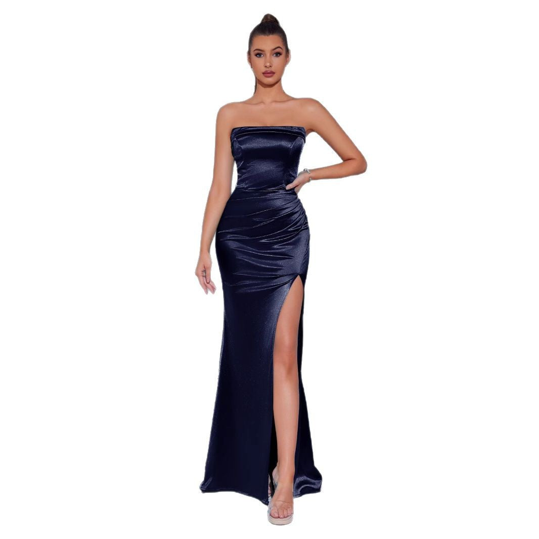 Banquet Elegant Sexy Tube Pleated Slit Dress