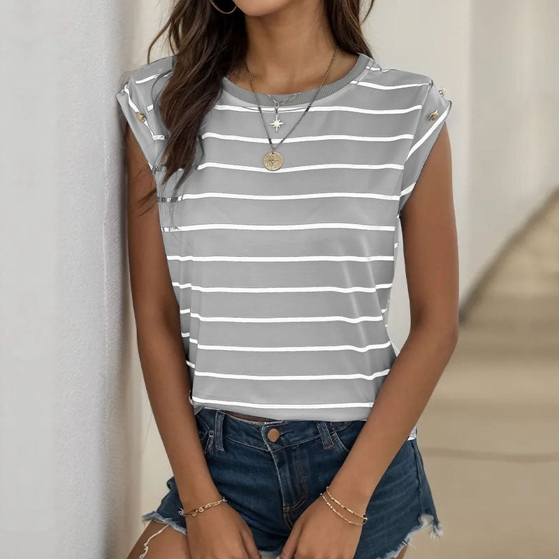 Women's Summer Classic Sleeveless Striped T-shirt For Blouses