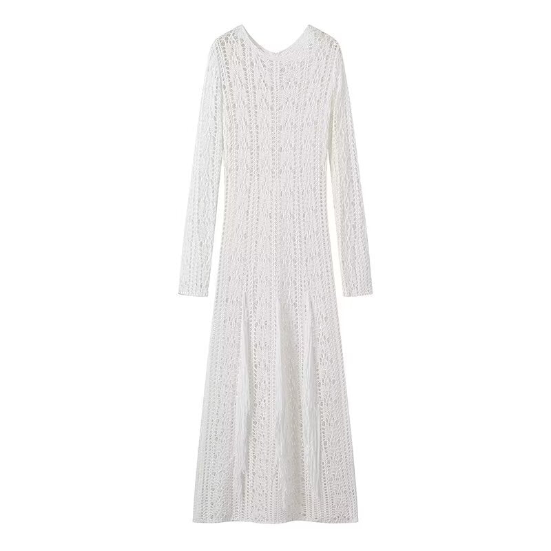 Women's Summer Fashion Knitted Long-sleeved Sexy Long Dress Versatile Clothing