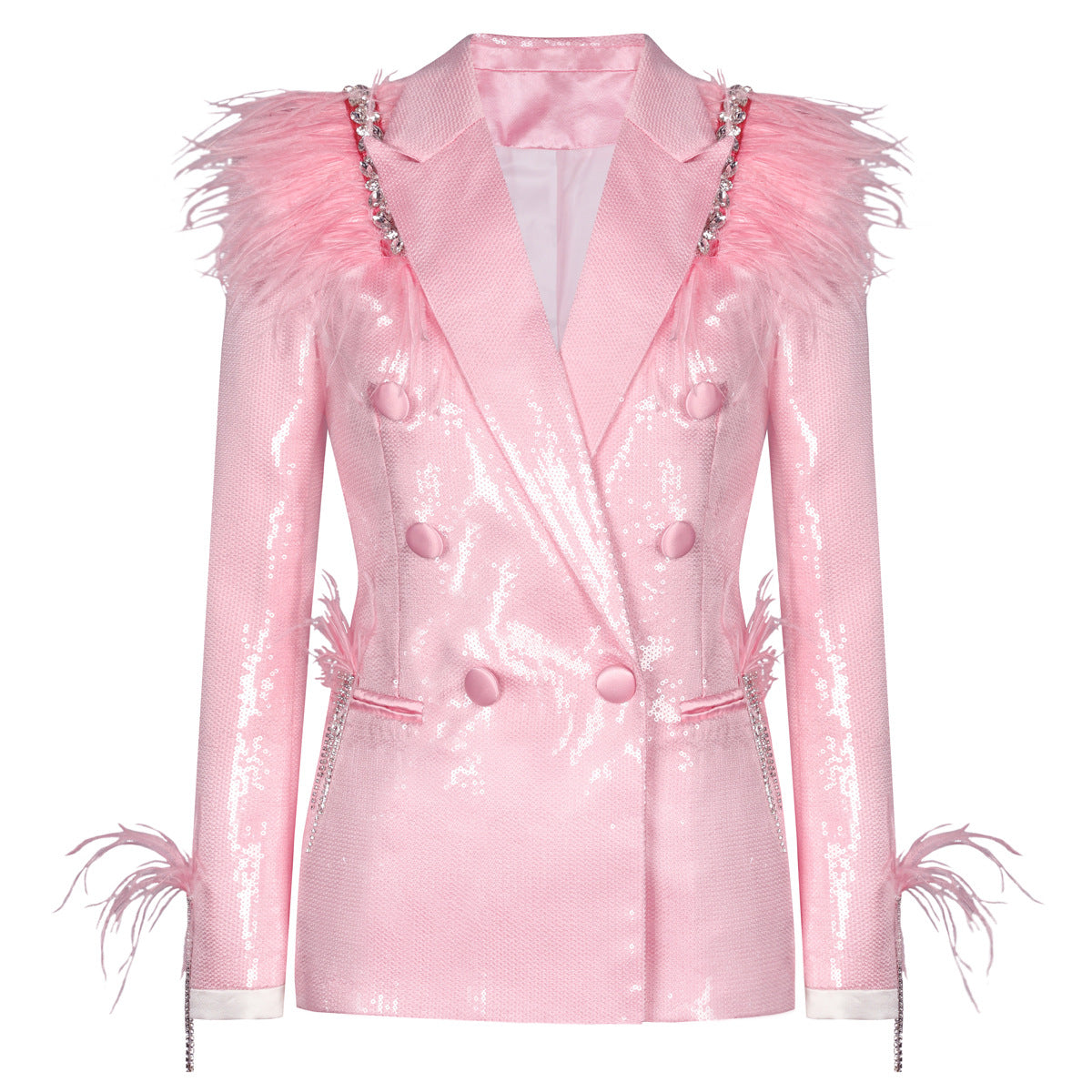 Women's Quality Stage Pink Sequin Feather Small Blazers