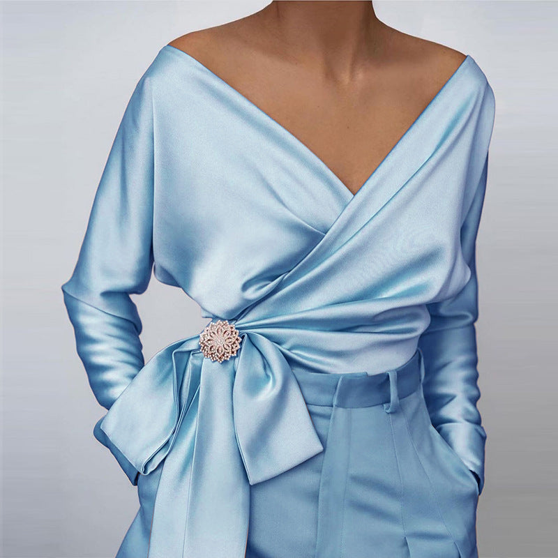 Women's Fashion Wear Solid Color Sexy Slim Blouses