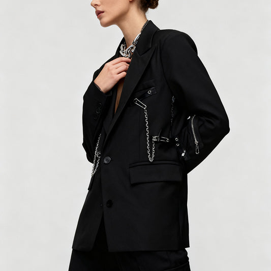 Women's Temperament Black Patchwork Trendy Autumn High-grade Blazers