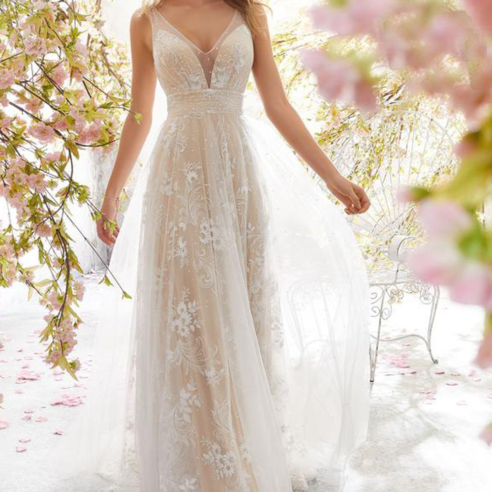 Slouchy Dress Sexy Collar Sleeveless Lace Wedding Dresses