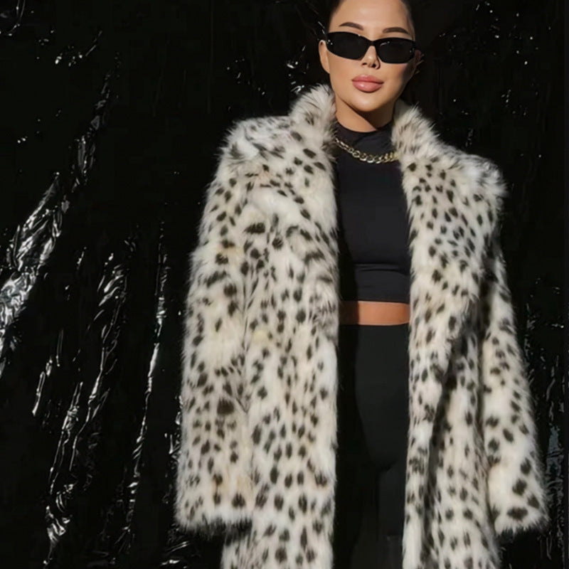 Women's Print Mid-length Collar Imitation Fox Fur Suits