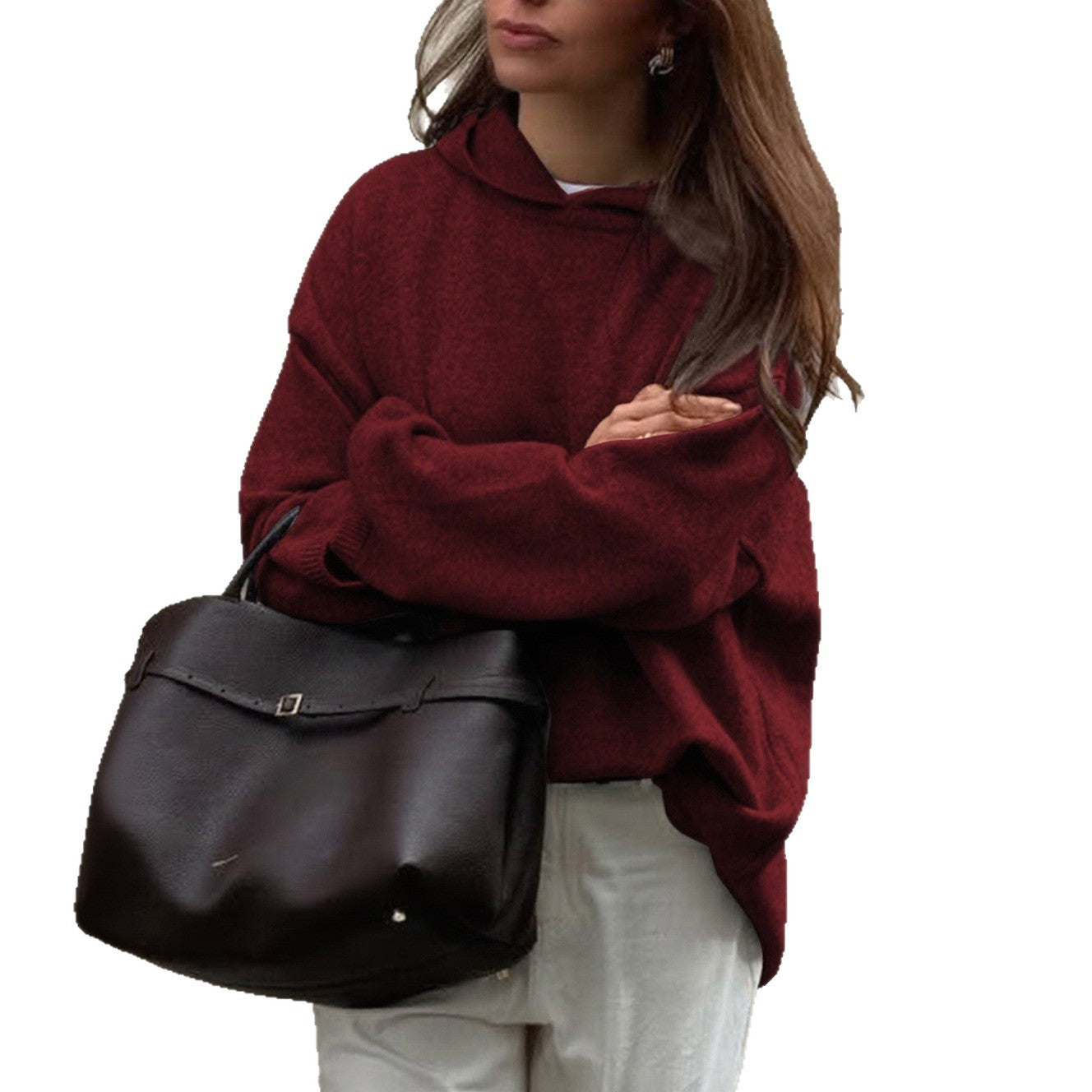 Women's Casual Minimalist Long Sleeve Hooded Woolen Knitwear