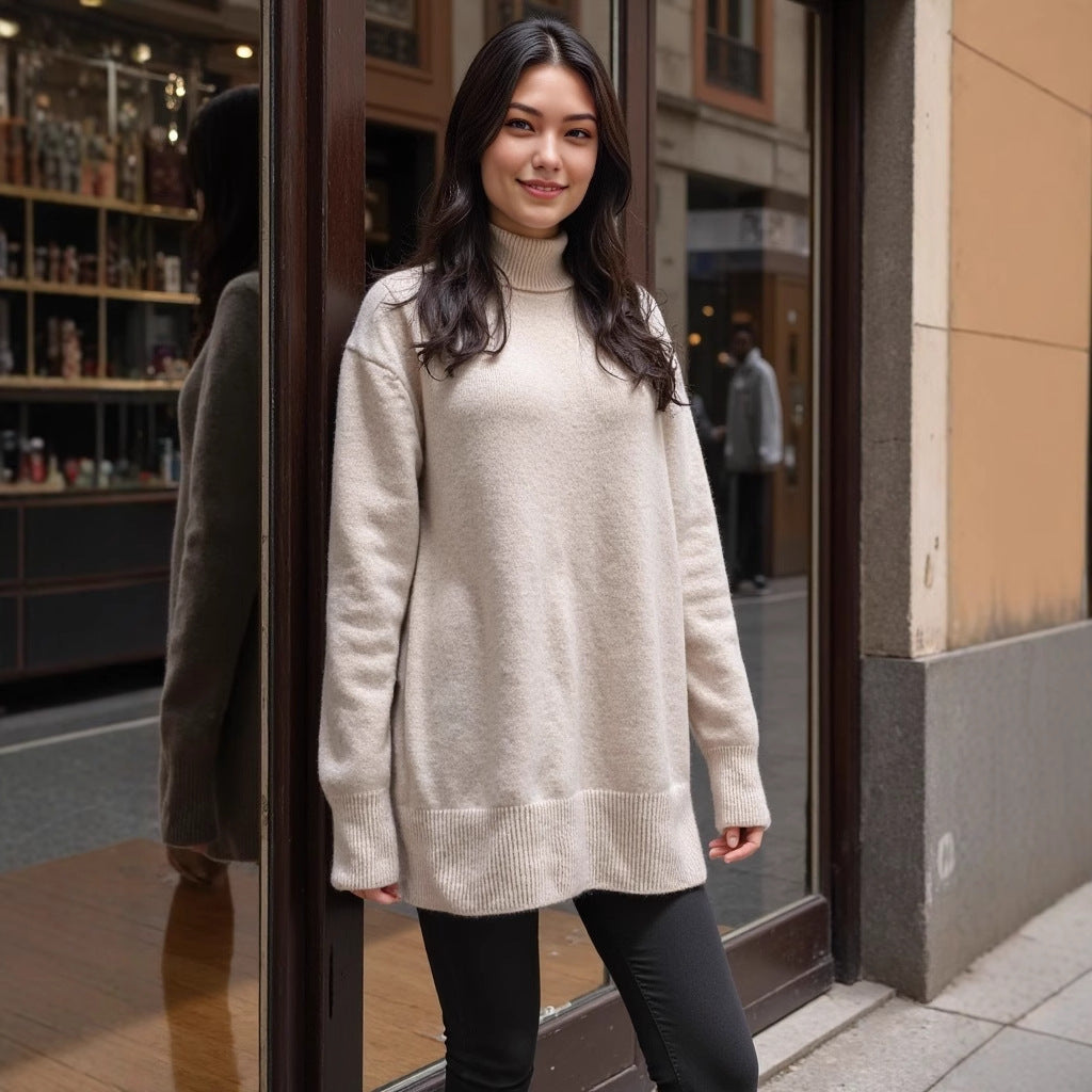 Knitted Russian High Collar Loose Long Sweaters