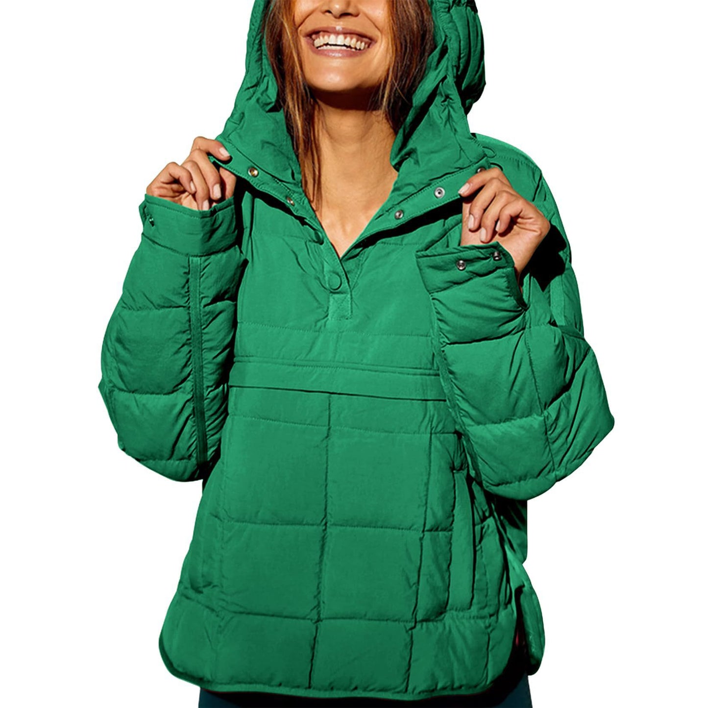 Model Pure Color Warm Keeping Pocket Long Sleeve Hooded Coats