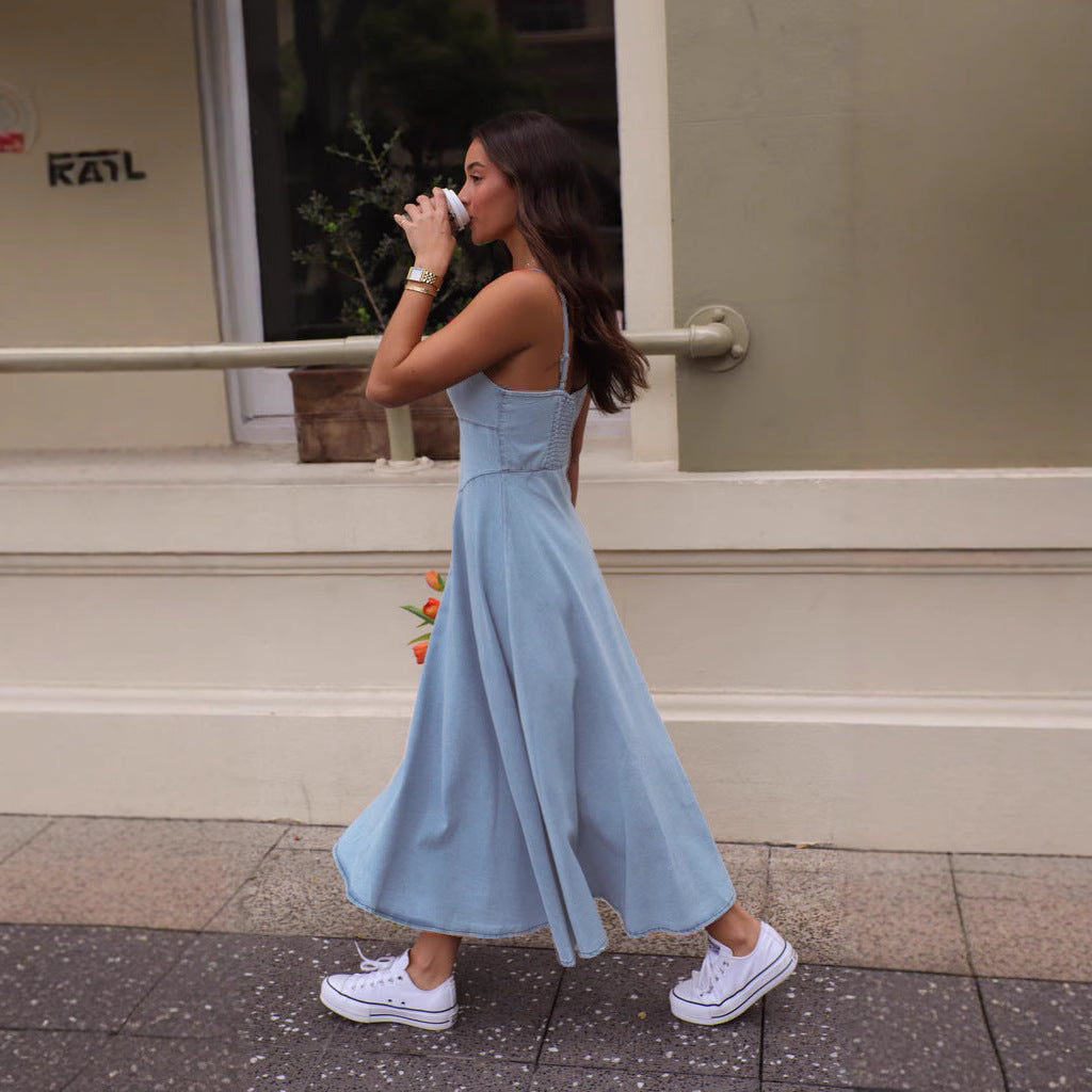 Women's Summer Sleeveless Spaghetti Straps Slimming Imitation Dresses