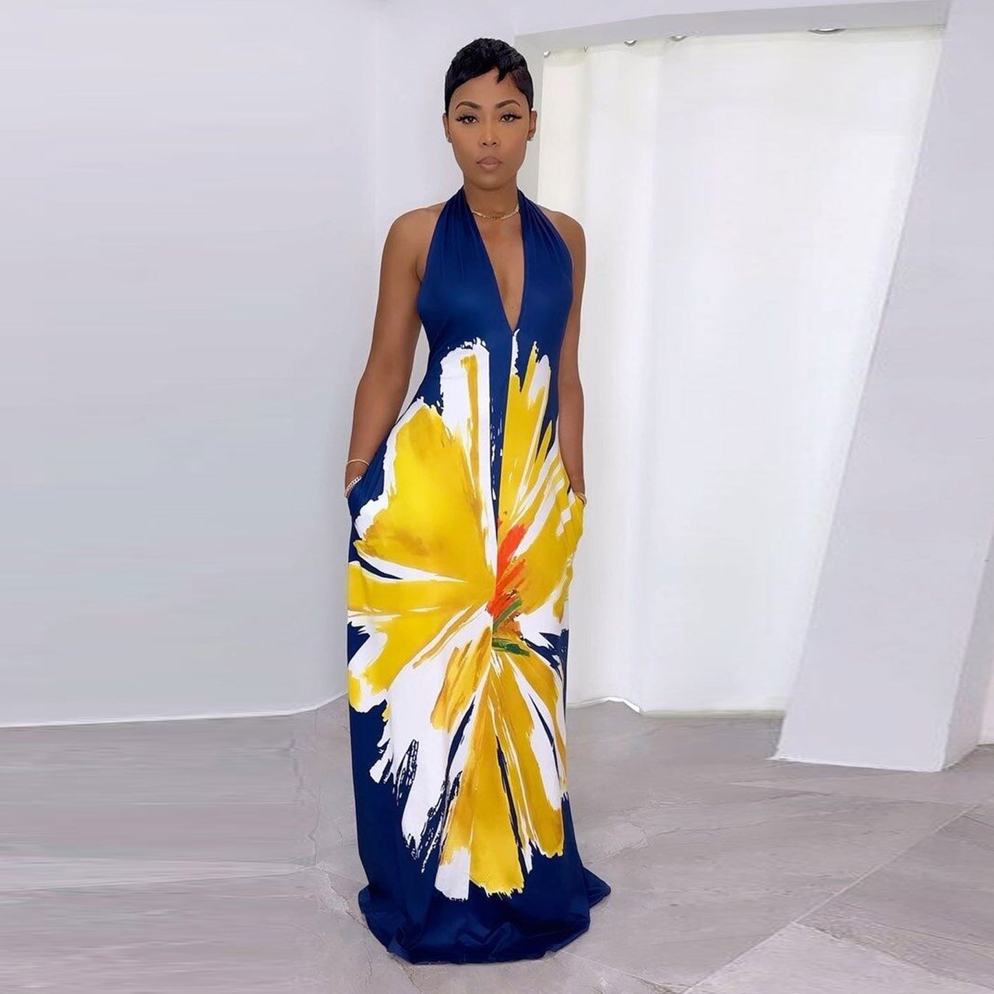 Sexy Print Halter Strap Loose Dress Dresses