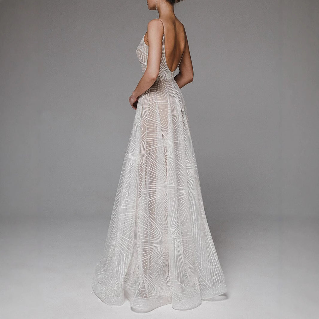 Women's Long Dress Sexy Strap Embroidered Sleeveless Wedding Dresses
