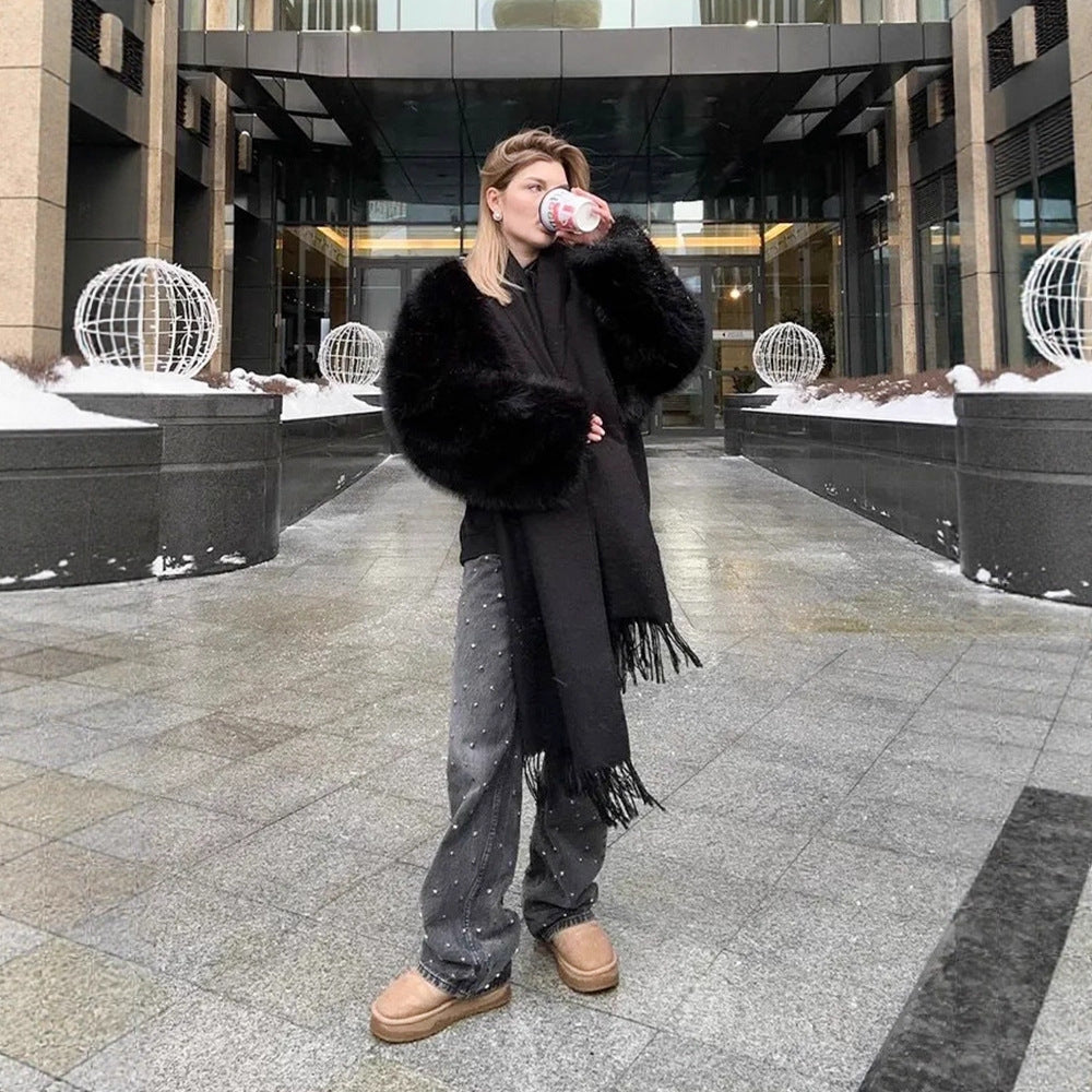 Faux Fur Soft Collar Wide Cuff Coats