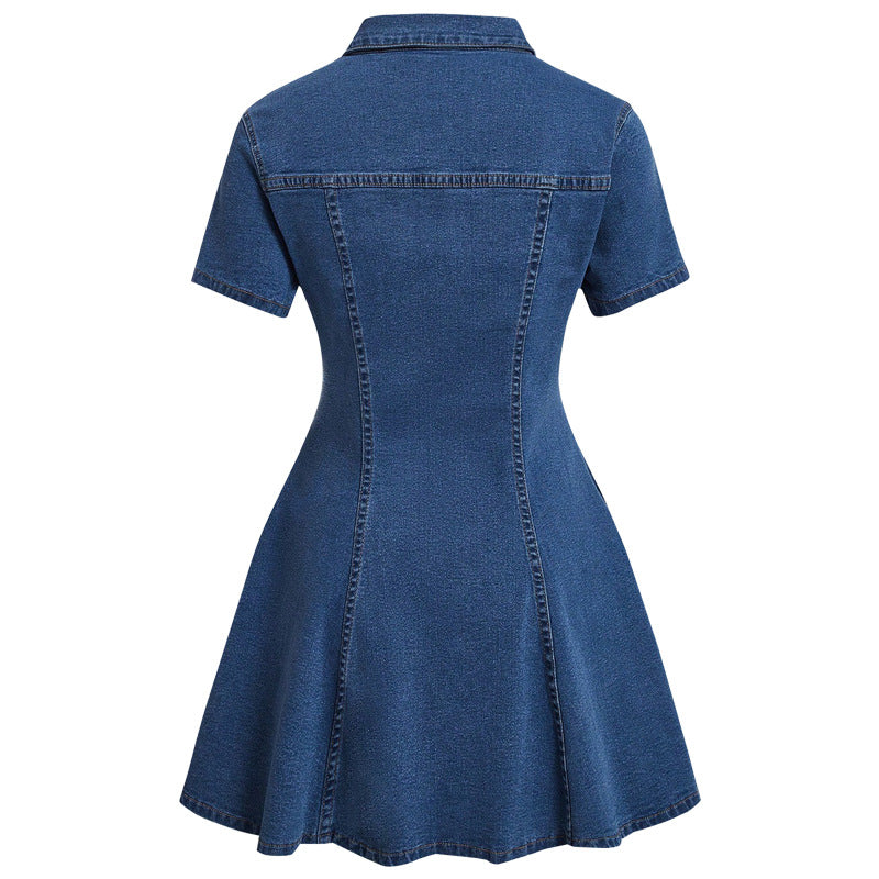 Women's Beautiful Denim Short-sleeved Waist Dress Dresses