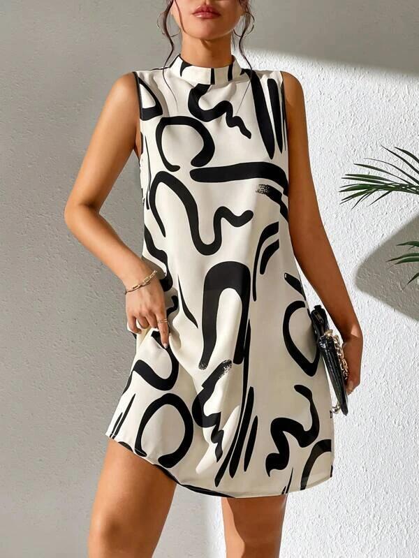 Women's Summer Printed Stand Collar Dress Dresses