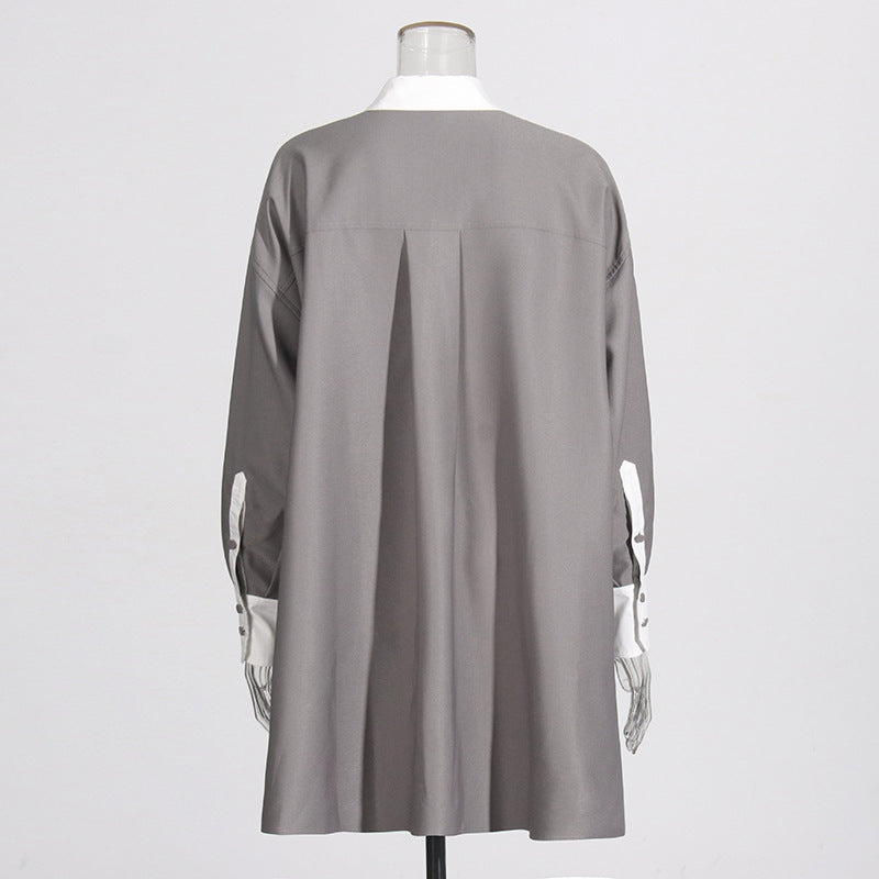 Women's Commuter Autumn Contrast Color Straight Loose Coats