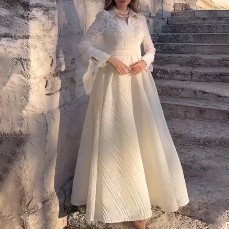 Front Chest Flower Beads Lace Yarn Wedding Dresses