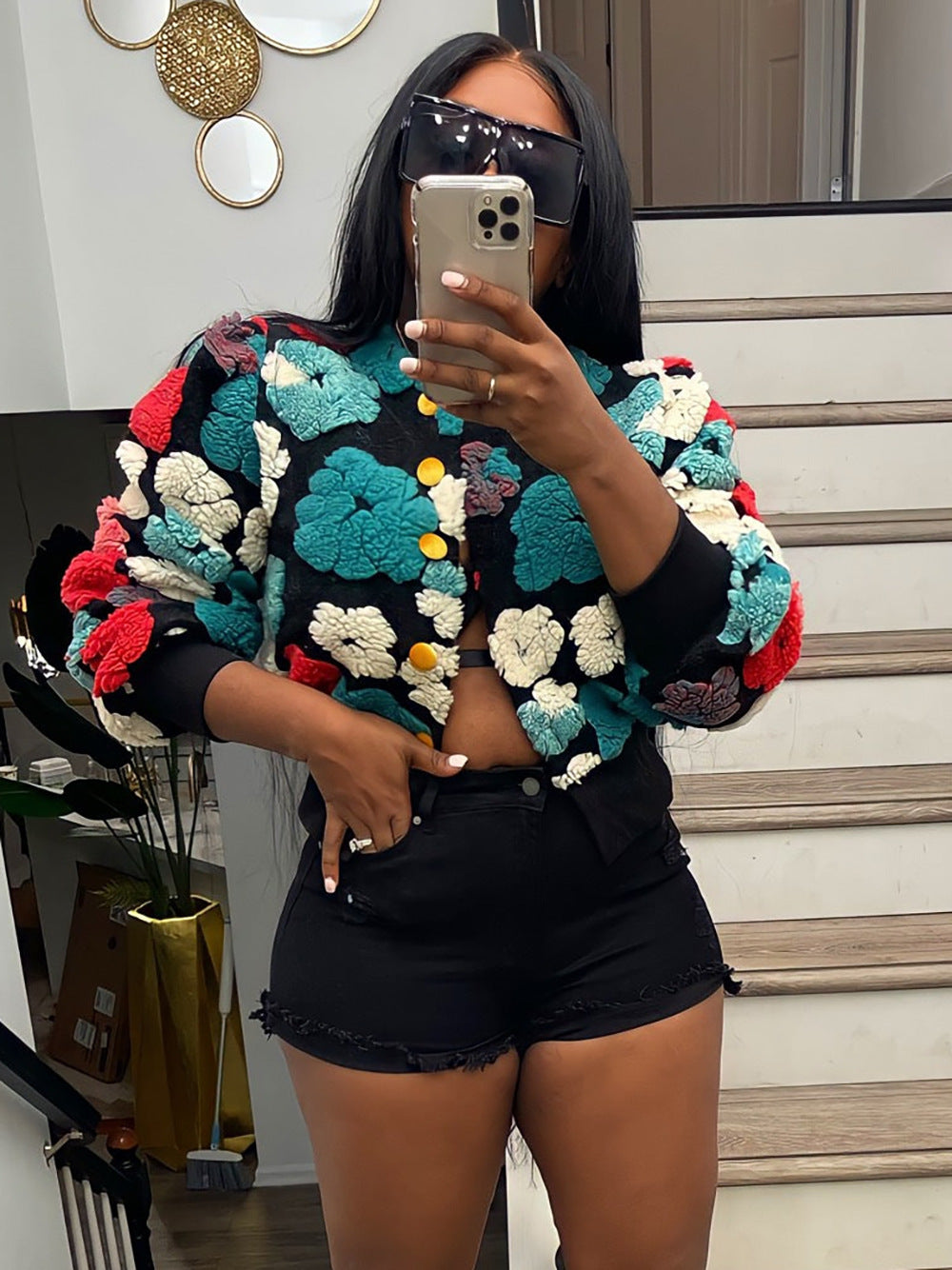 Retro Three-dimensional Flower Loose Temperament Single-breasted Cardigans
