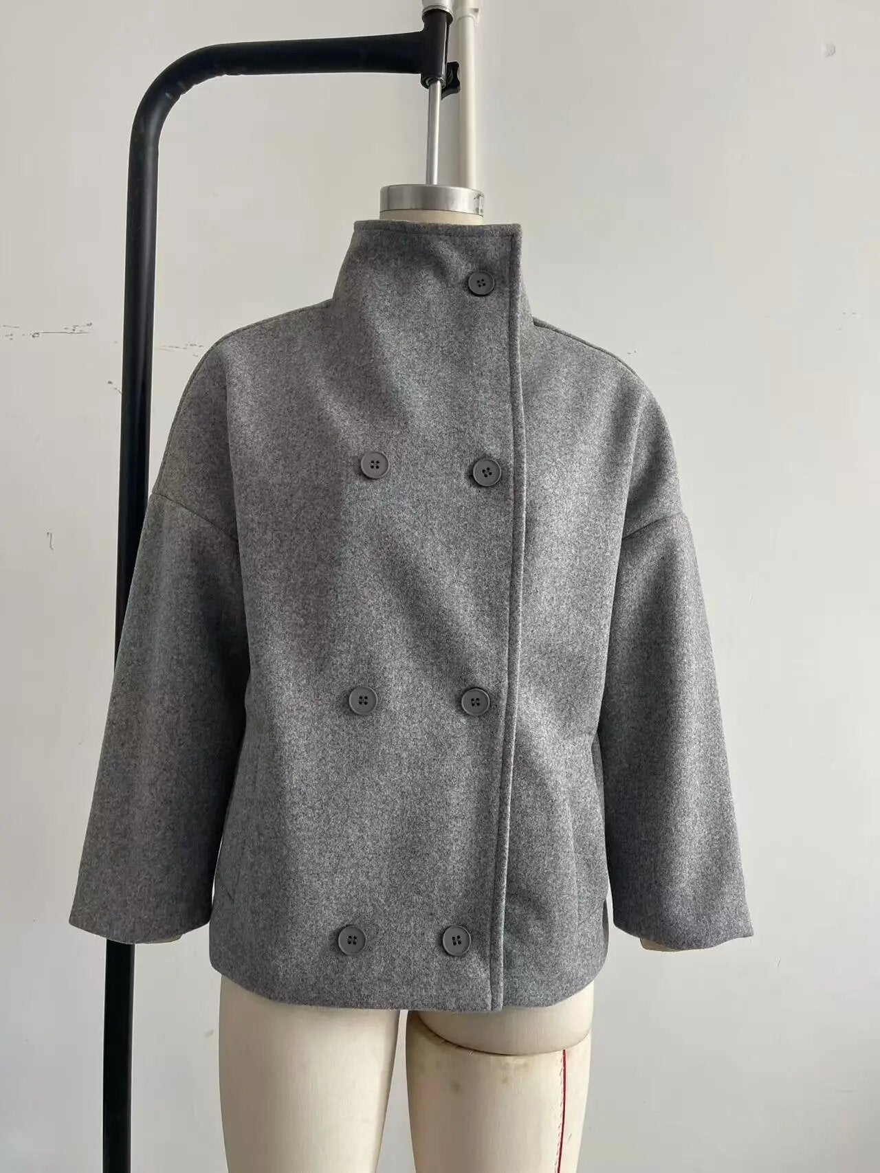 Women's Quality Stand Collar Double Breasted Pocket Coats