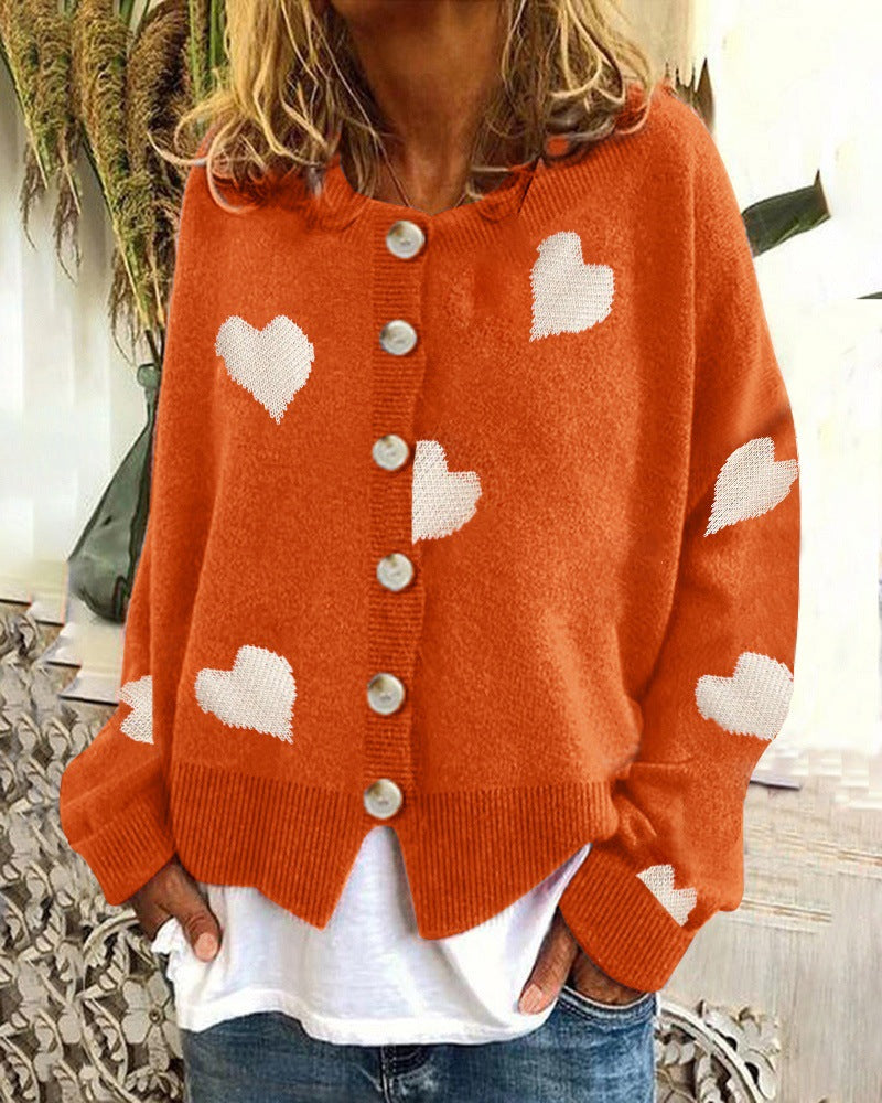 Women's Cool Creative Knitted Single-breasted Love Sweaters