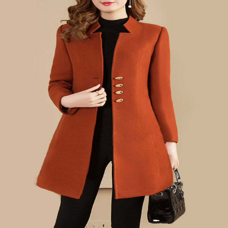 Women's Woolen Mid-length Korean Solid Color Overcoat Coats