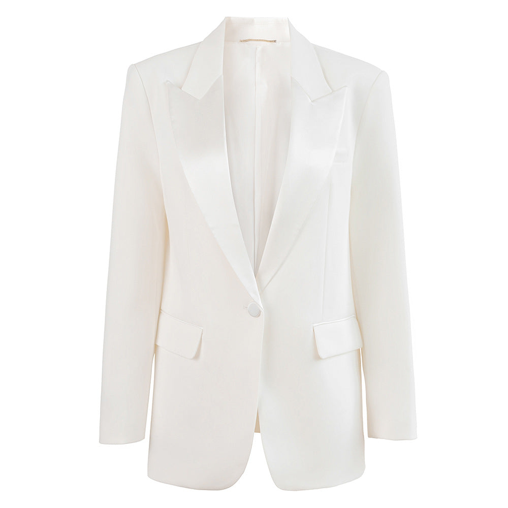 Women's Quality Acetate Collar Stitching Draping Fabric Wide Blazers