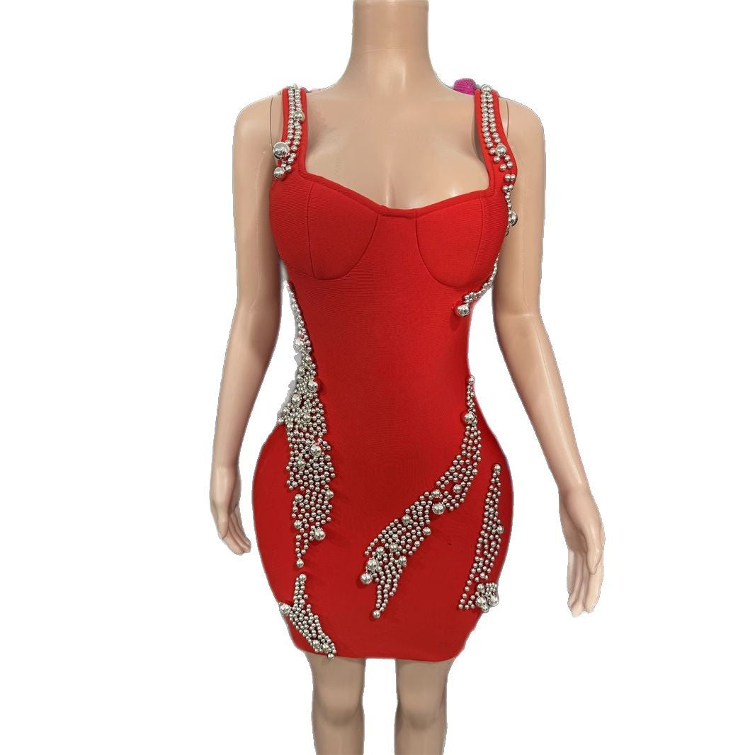 Slim Fit Rhinestone Stretch Bandage One-piece Dresses