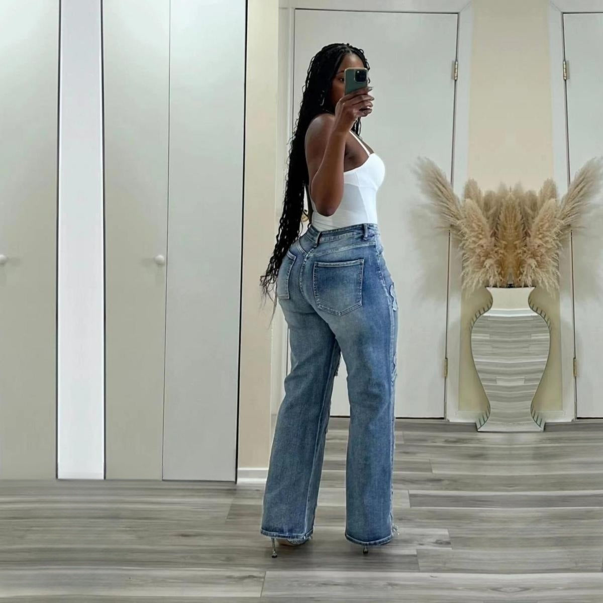 Washed Denim Tassel Cross Hip Hop Jeans