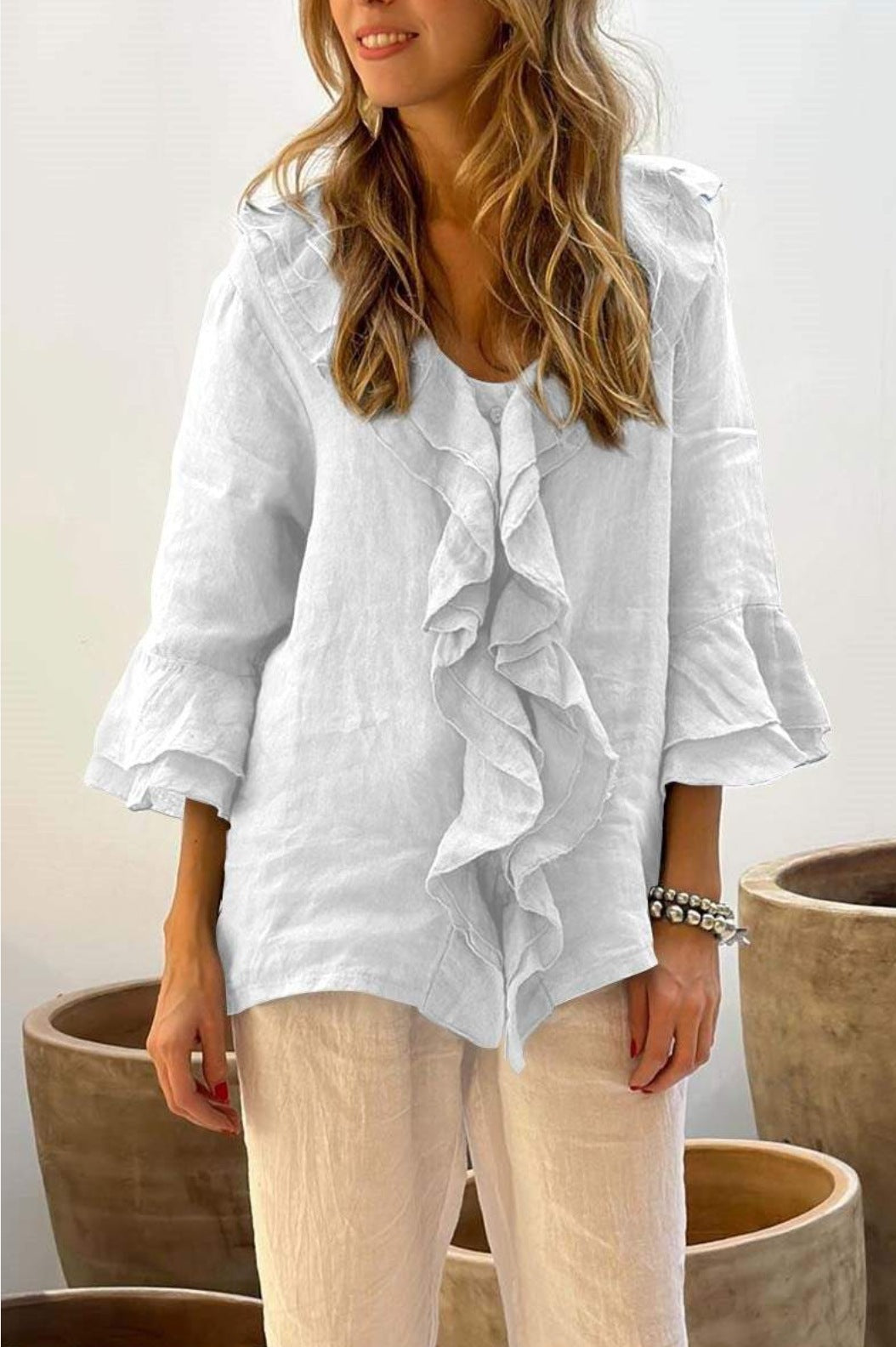 Women's Autumn Fashion Ruffled Sleeve Loose Casual Blouses