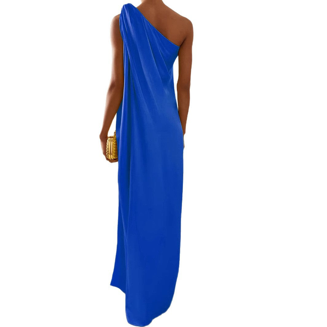 Women's Slant Shoulder Irregular Sleeveless Long Dress Dresses