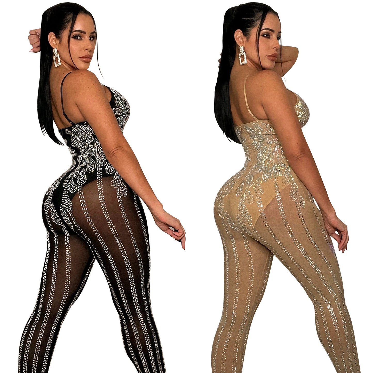 Women's Fashion Nightclub Mesh Rhinestone Sling Pants