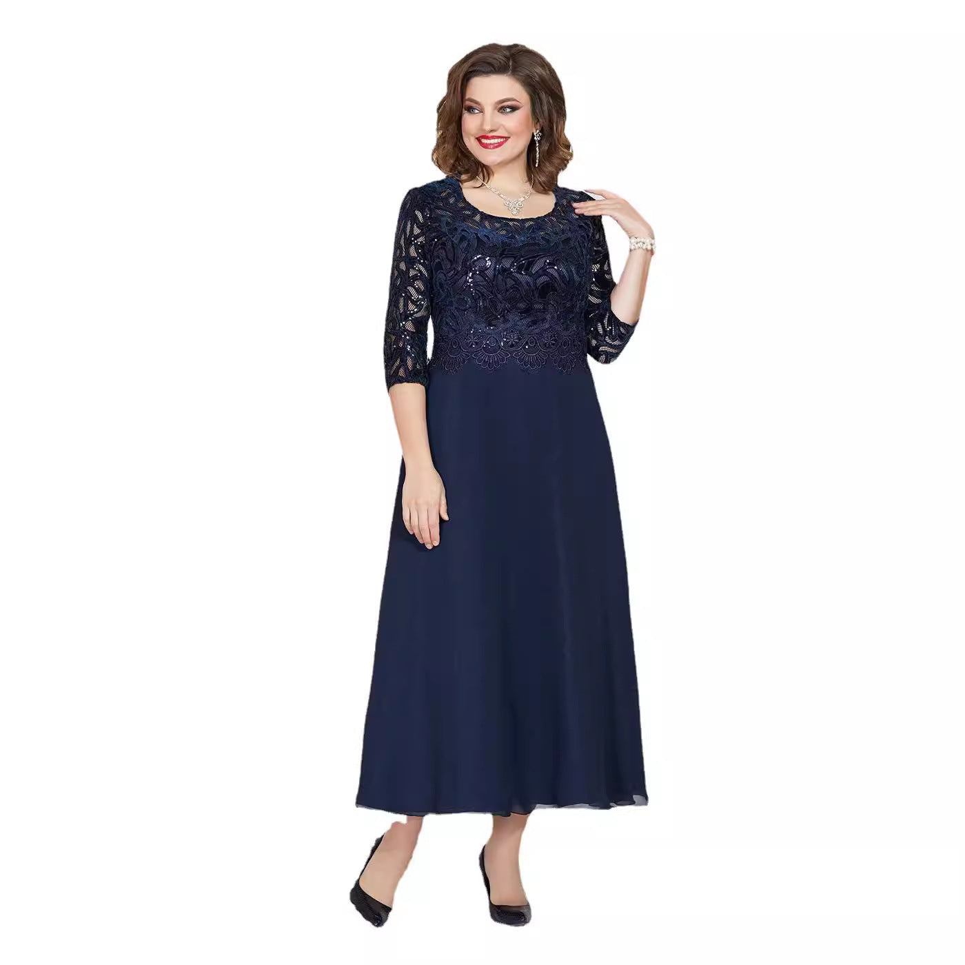 Women's Section Dress Stitching Lace Chiffon Slim Plus Size