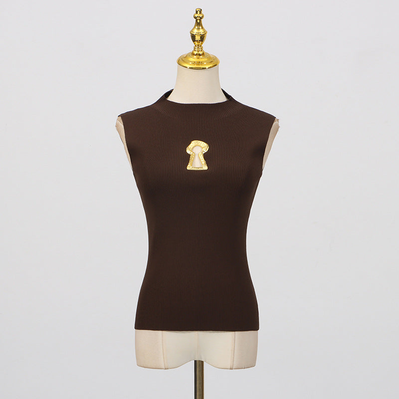 Women's French Simplicity Summer High-grade Temperament Commute Turtleneck Metal Blouses