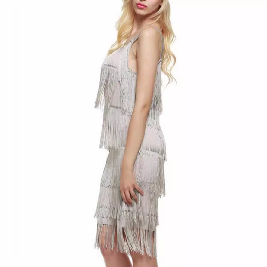 Women's Style Stitching Tassel Sleeveless A- Line Dresses