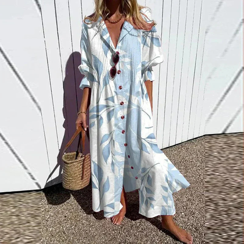 Women's Pleated Print Temperament Commute Dress Dresses