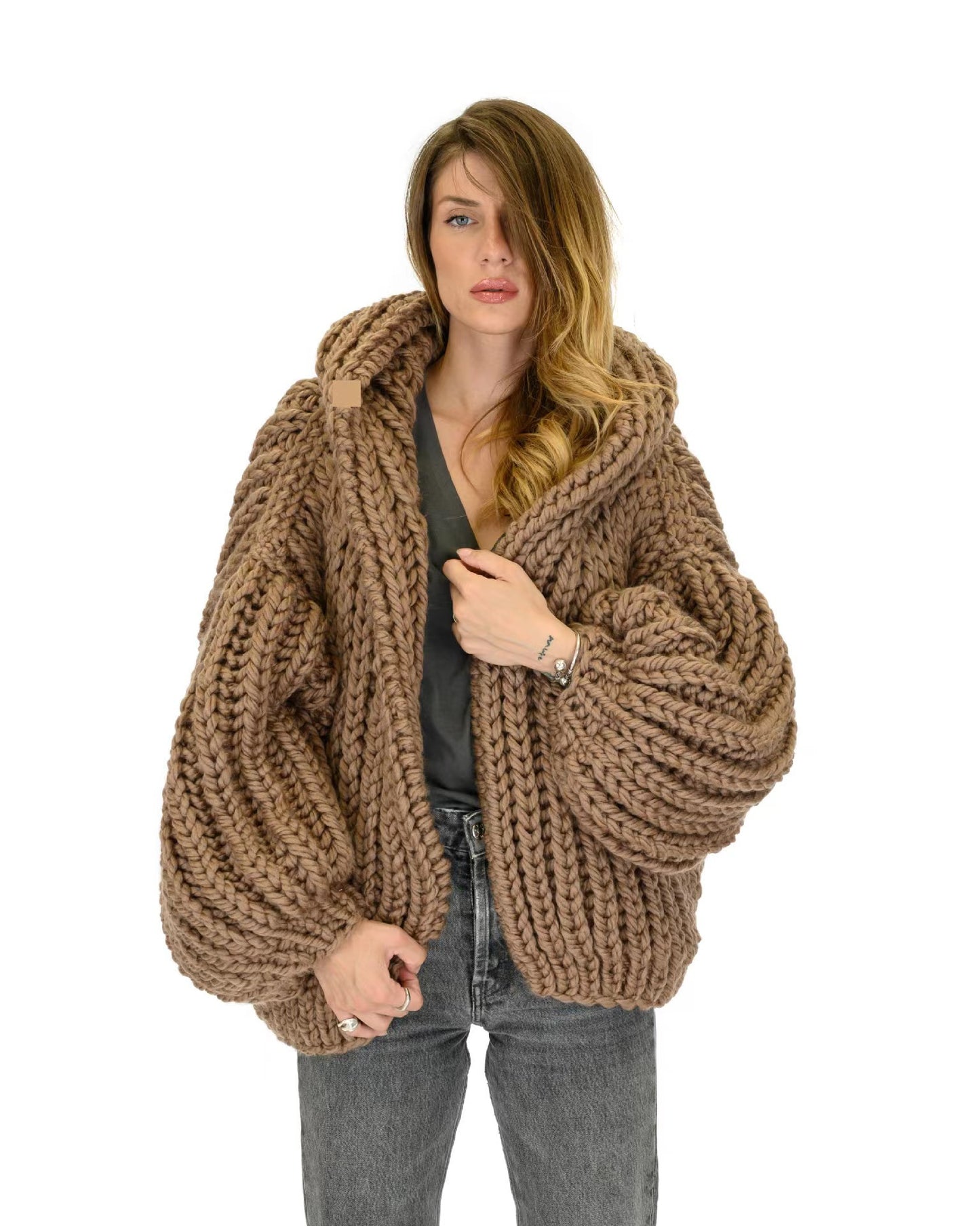 Women's Lazy Style Hooded Handmade Knitting Needle Sweaters
