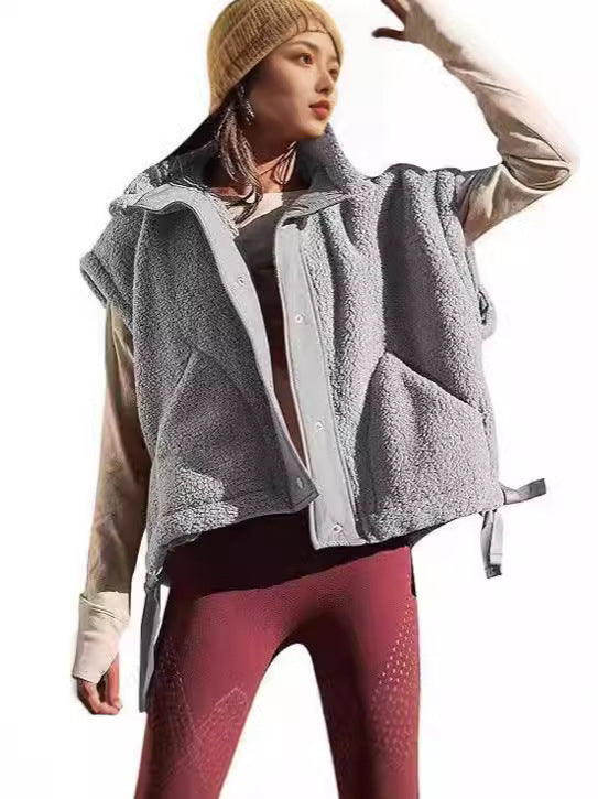 Women's Plush Large Sleeveless Warm Button Vests