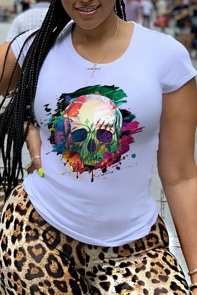 Women's Casual Cartoon Printed Letter In White Blouses