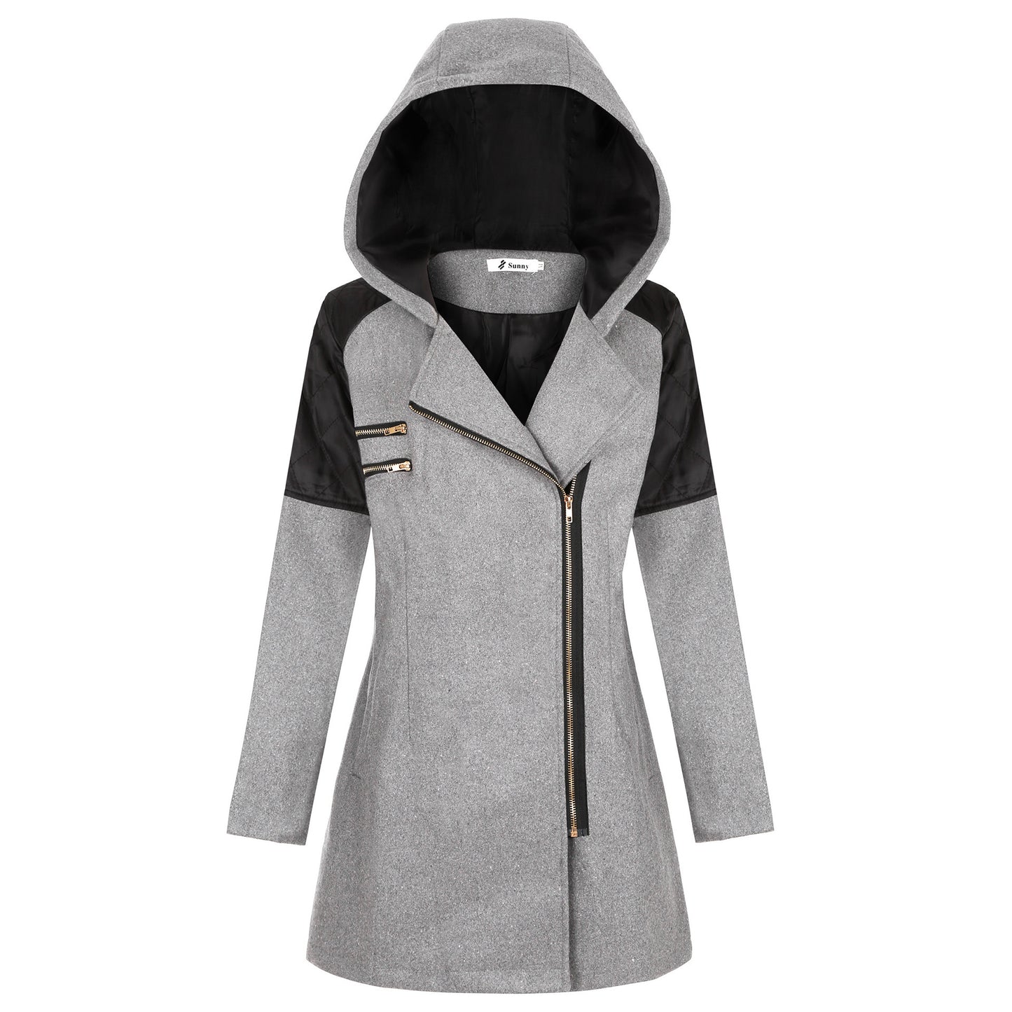 Women's Zipper Hooded Thickened Thermal Woolen Mid-length Coats