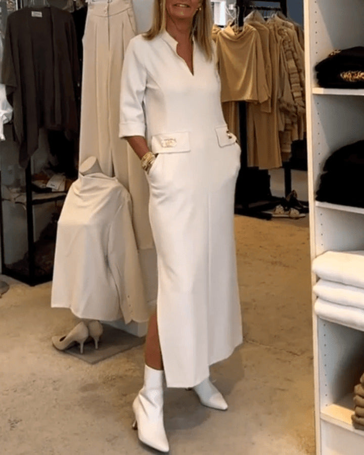 Autumn Fashion Simple Temperament Lapel Button Dresses