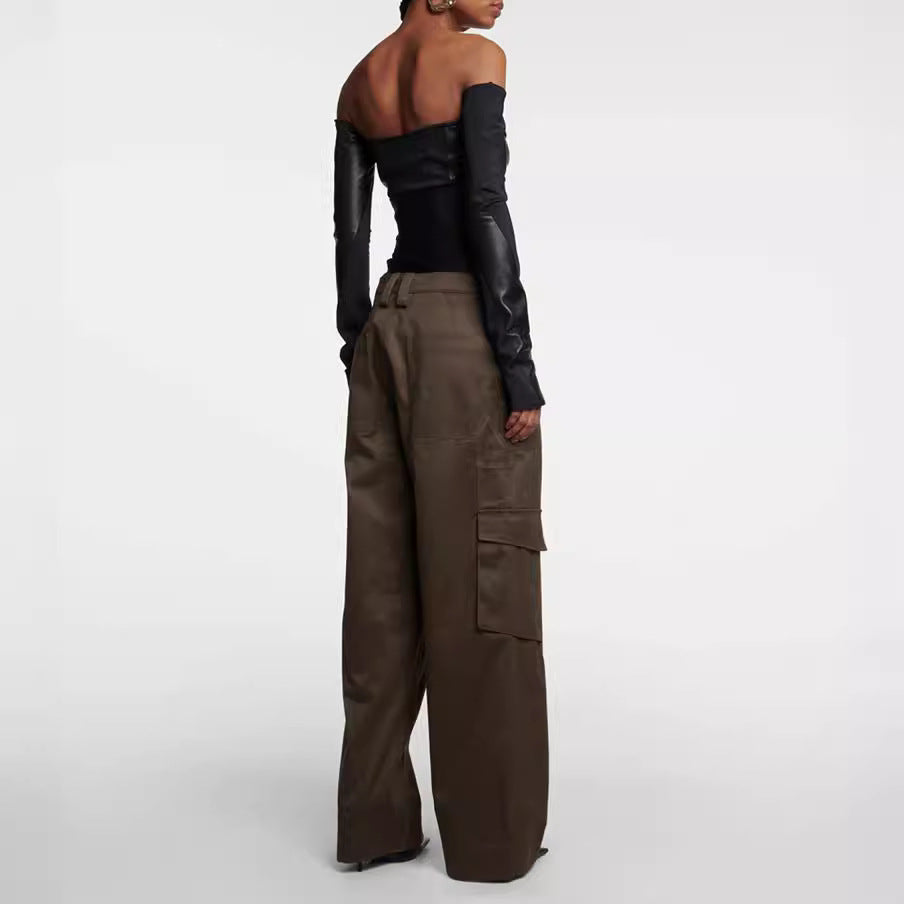Women's Shaping Slim Fit Patchwork Detachable Waist Seal Army Green Pants